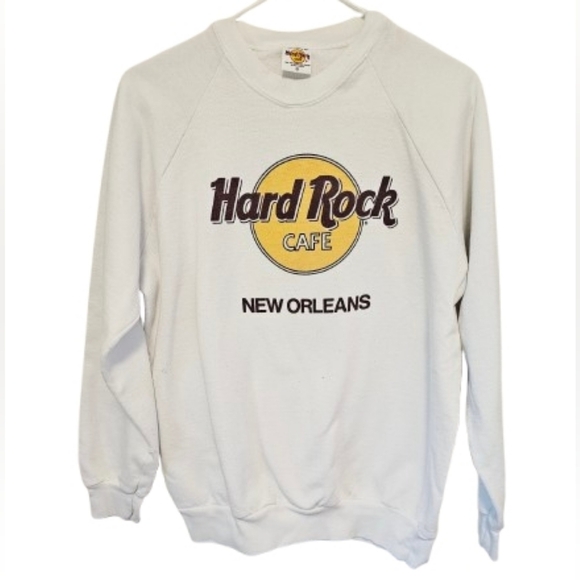Hard Rock Cafe Sweaters - Hard Rock Cafe New Orleans Vintage White Crewneck Size XL has spots & Hole